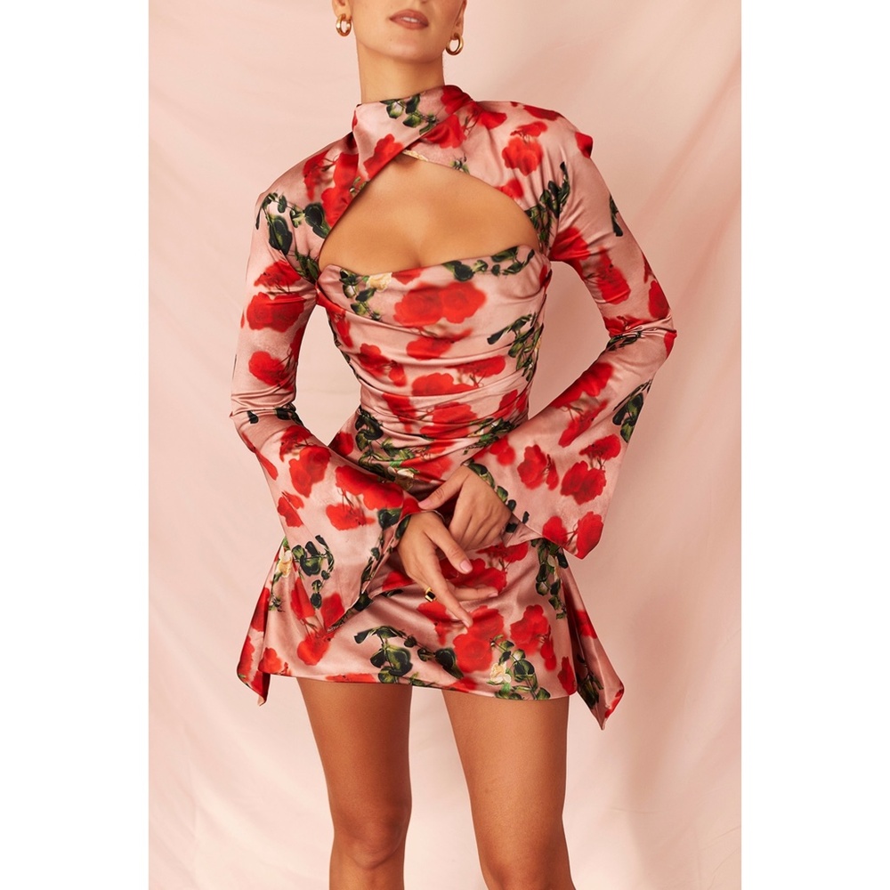 NEW House of CB Toira Dress Rose Print XS